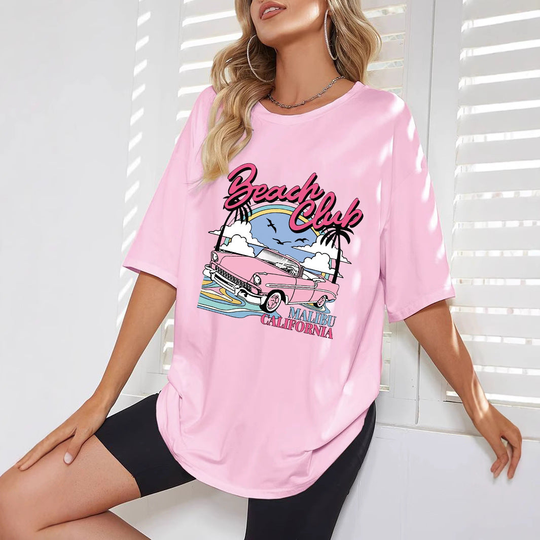 Dame Oversized T-Shirt med kreativt Beach Club design Stilla