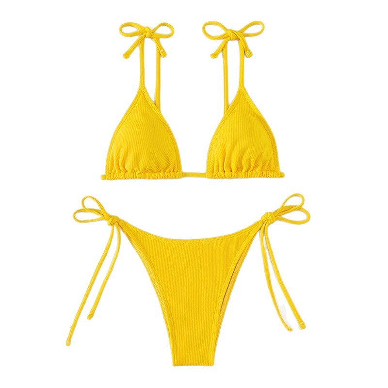 Dame triangel-bikini med bindebånd og ribstruktur Stilla