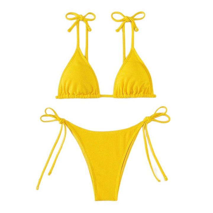 Dame triangel-bikini med bindebånd og ribstruktur Stilla