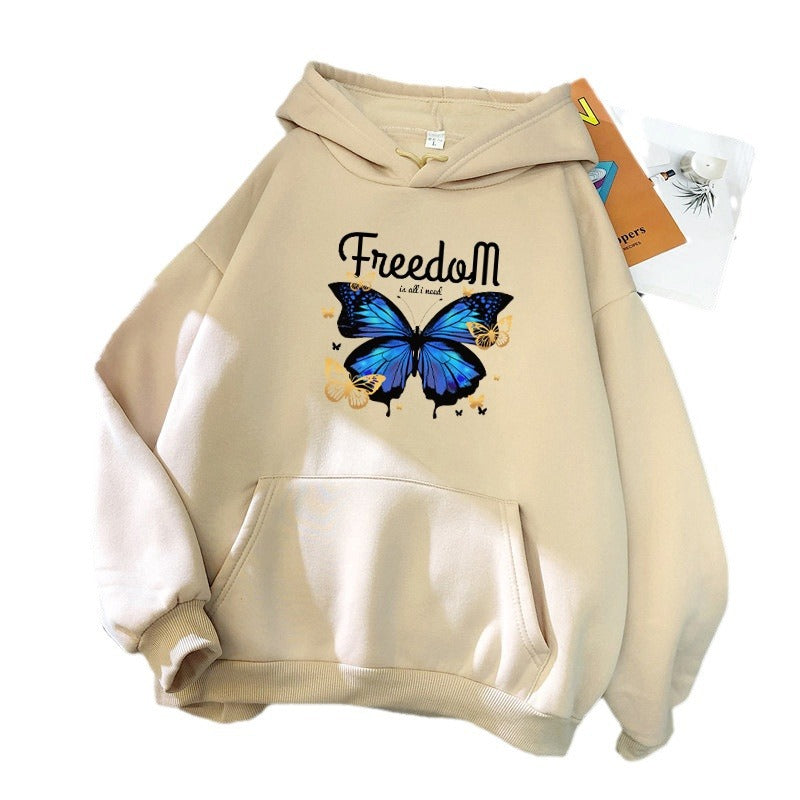 Dame hætte sweatshirt med kunstnerisk sommerfugl design Skovae
