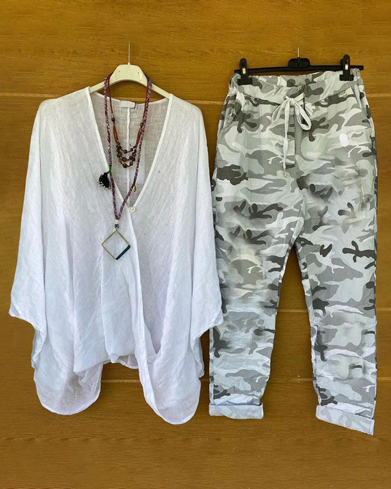 Dame afslappet Overcut Tunika og cargobukser i camouflage-stil Stilla