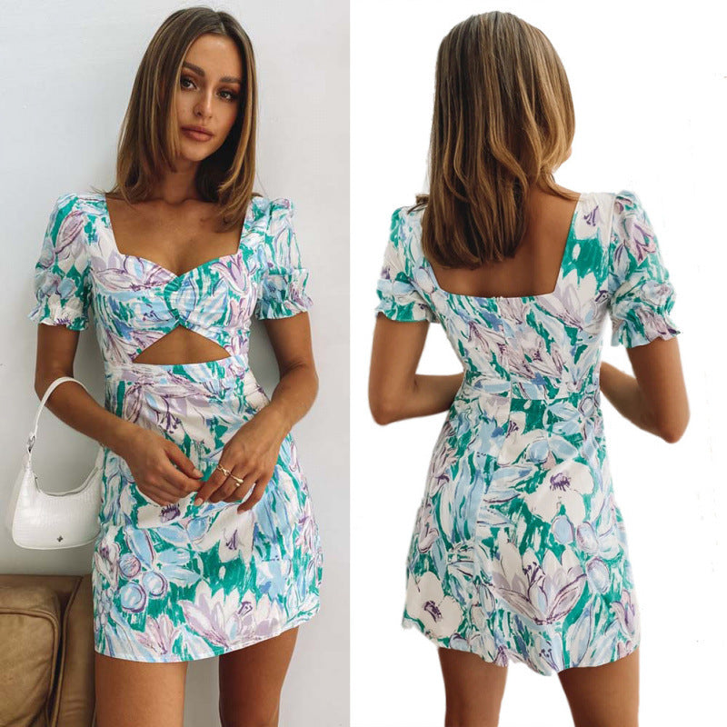 Dame Floral Print Cut-Out Mini Kjole Stilla