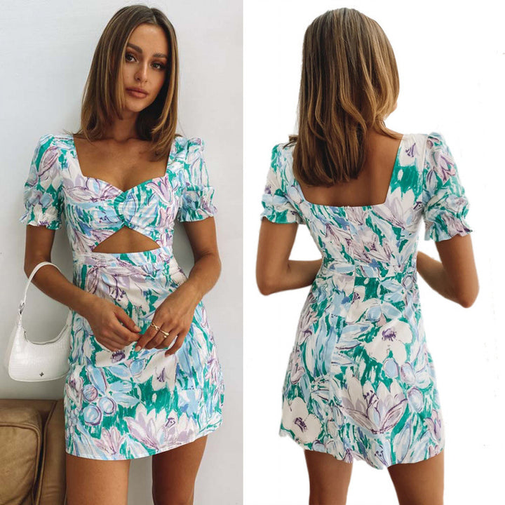 Dame Floral Print Cut-Out Mini Kjole Stilla