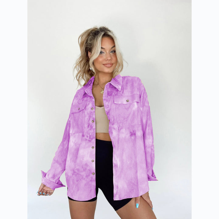Women's Oversize Denim Shirt Jacket in Trendy Tie-Dye Design Skovae