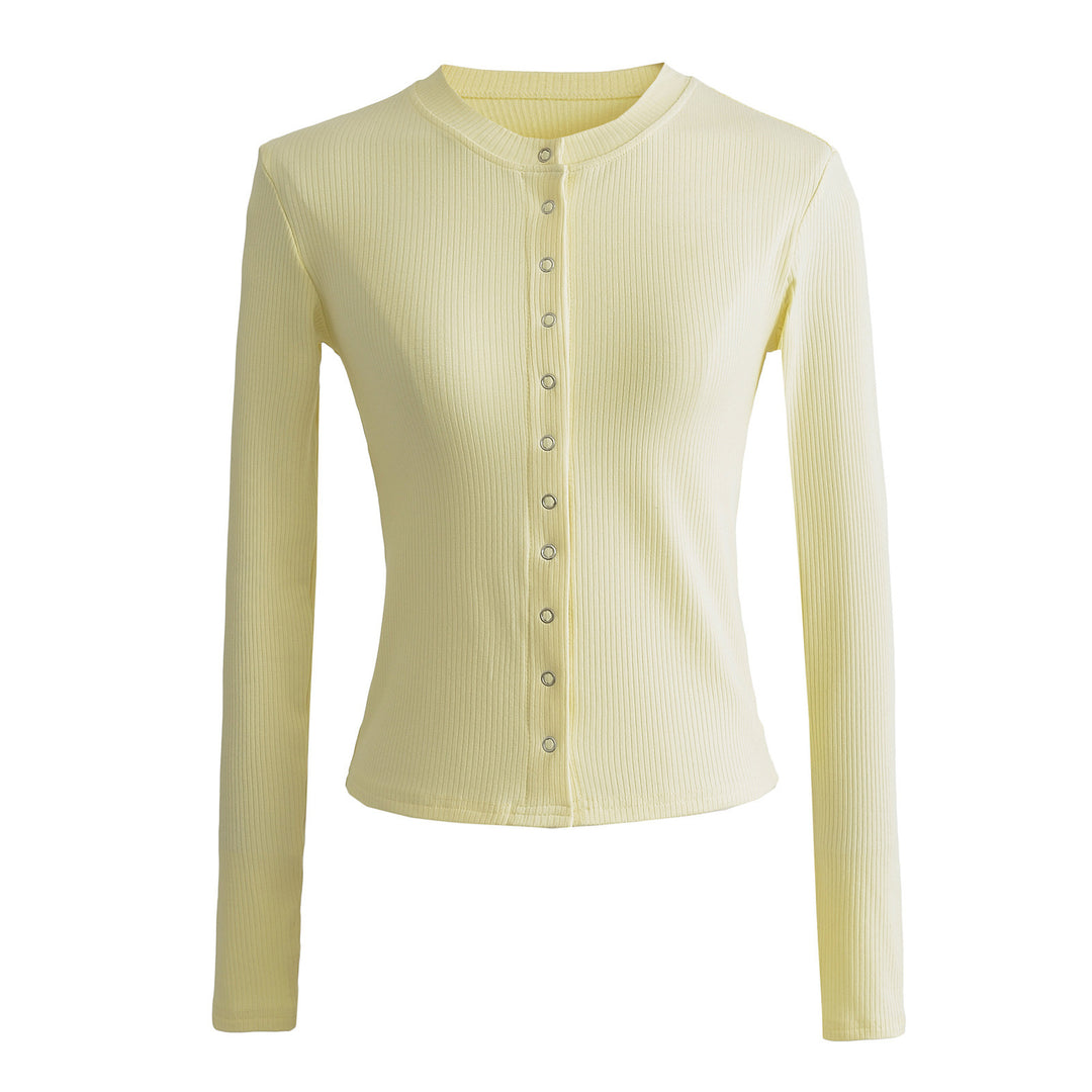 Femme Langærmet-Button-Up-Ribb-Top Stilla