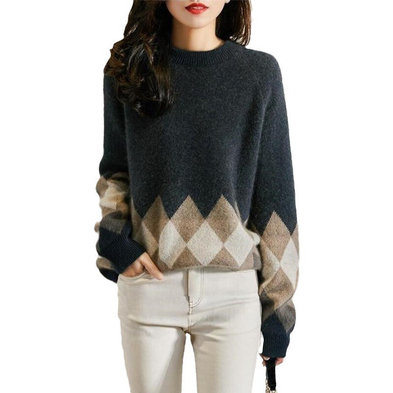 Femme Diamantmønster Strikpullover Stilla