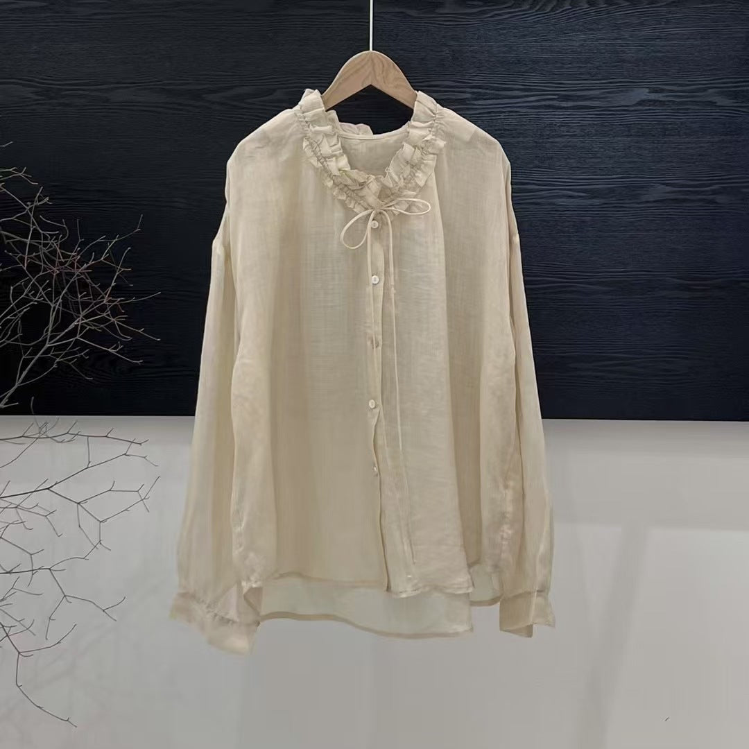 Femme Rynkudskæring Langærmet Bluse med Knapper Stilla