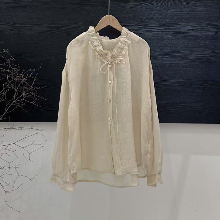 Femme Rynkudskæring Langærmet Bluse med Knapper Stilla