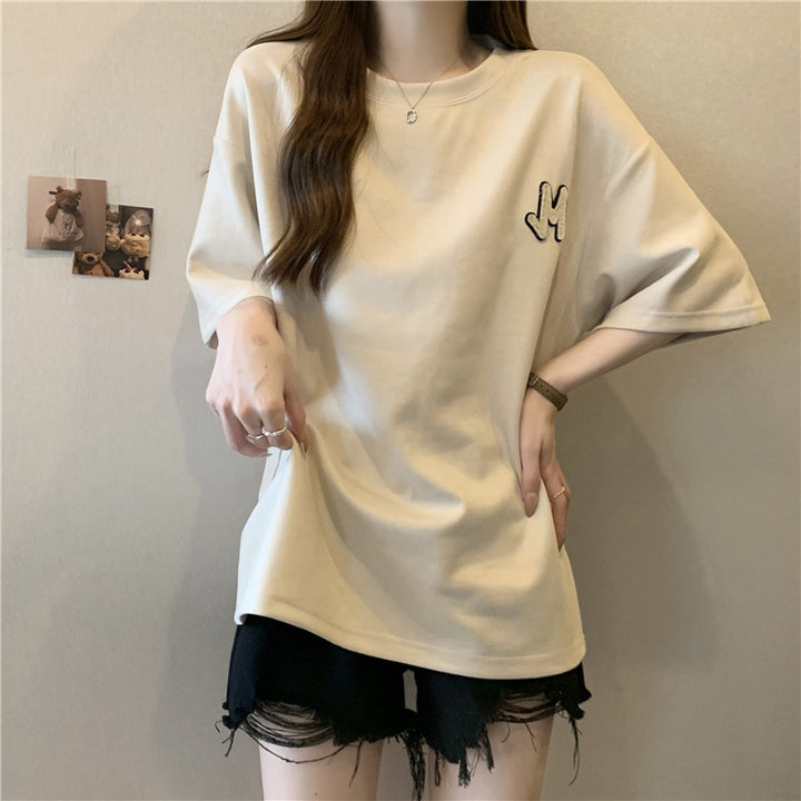 Dame Bekvemmelig Overstørrelse Grafisk T-shirt med Unikt Logo Stilla