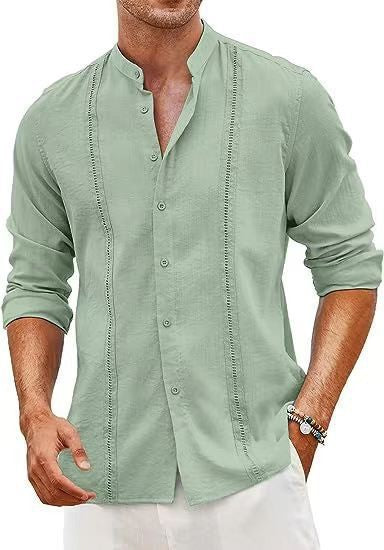 Herren linned shirt med moderne stående krave og elegant knapdesign Stilla