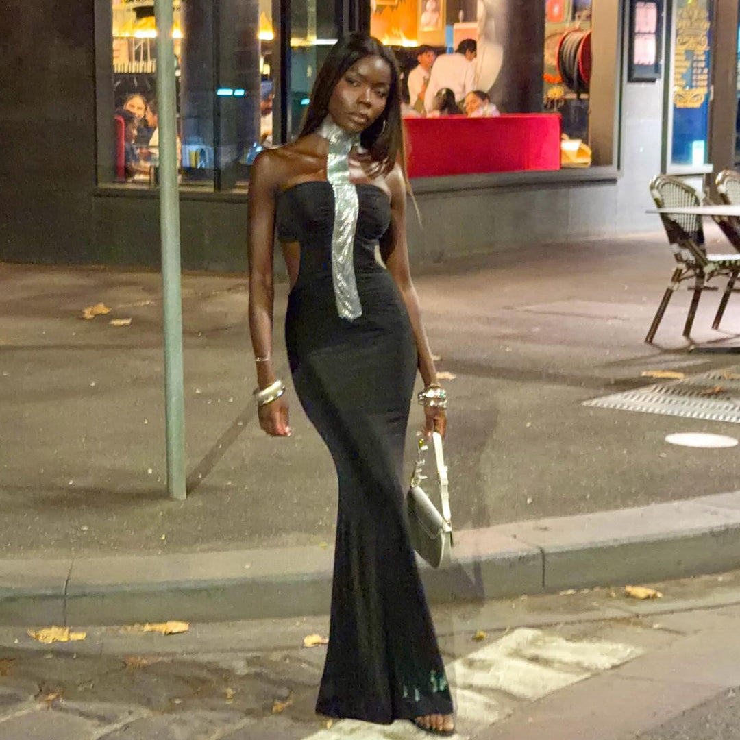 Dame Elegant aften kjole med smal snit og glitrende accenter Skovae