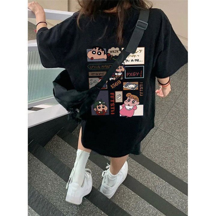 Dame T-shirt med kreativt cartoon-motiv og oversized snit Stilla