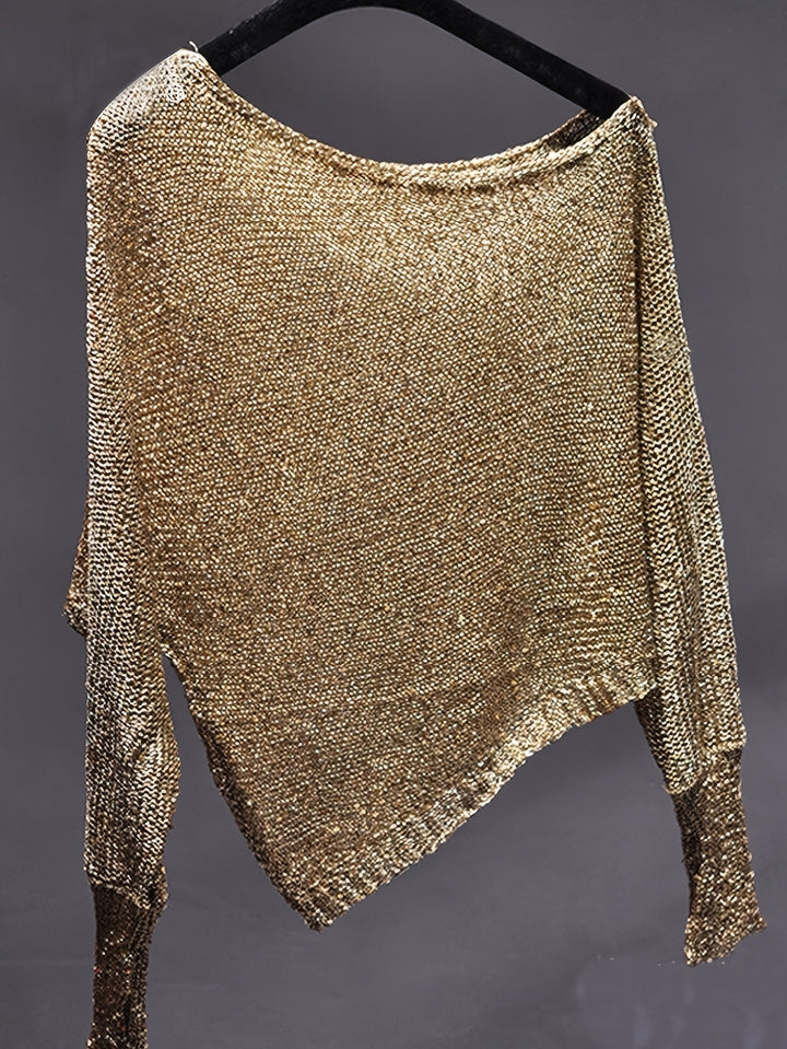 Femme Tekstur Metallic Strik Poncho Stilla