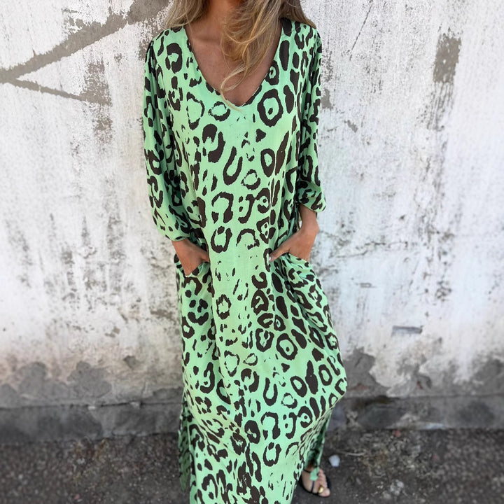 Dame maxikjole med leopardmønster Stilla