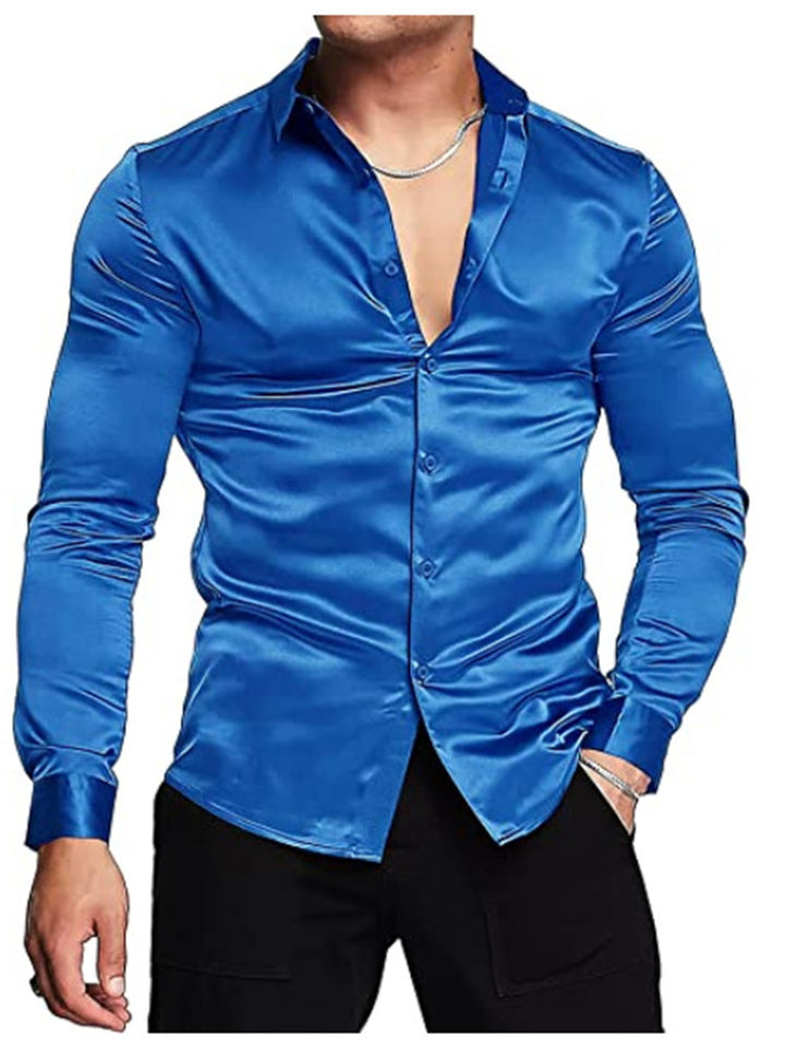 Herrer Elegant Satin Skjorte Stilla
