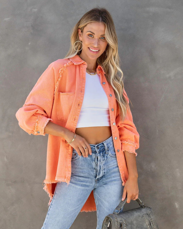 Damer Casual Denim Overgangsjakke i Vintage-stil med franske detaljer Stilla