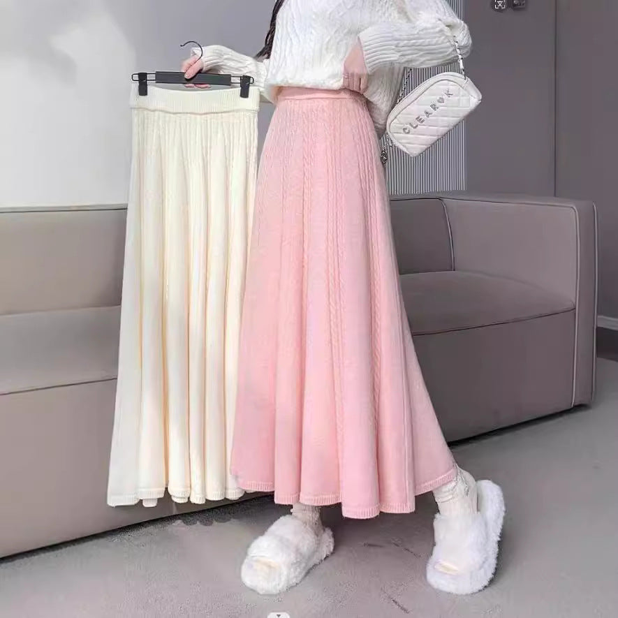 Damer Elegant Midi Nederdel med Kabel Strik Mønster og Bred Snit Stilla