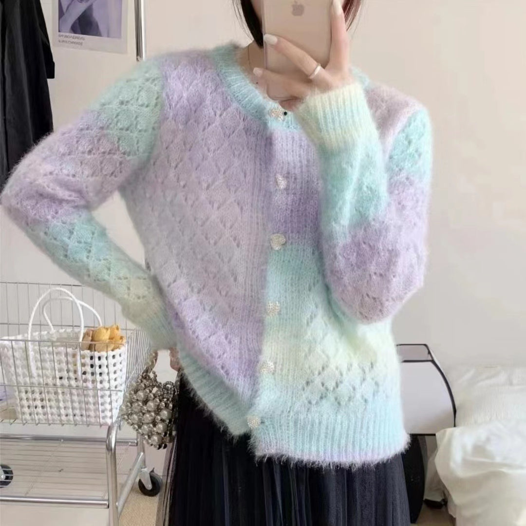 Femme Struktureret Strikcardigan med Rhombusmønster Stilla