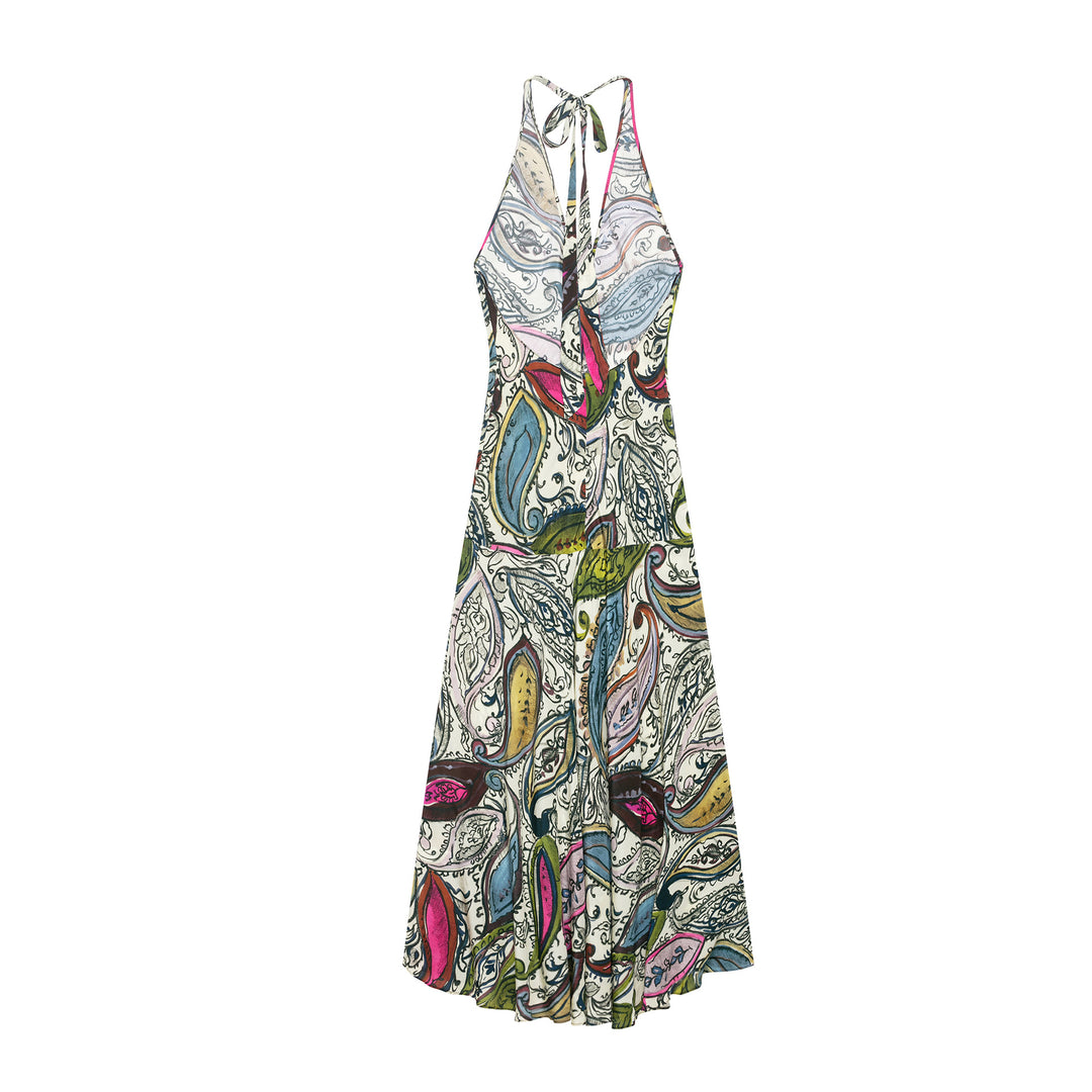 Femme Halter-Neck-Maxikjole med Paisley-tryk Stilla