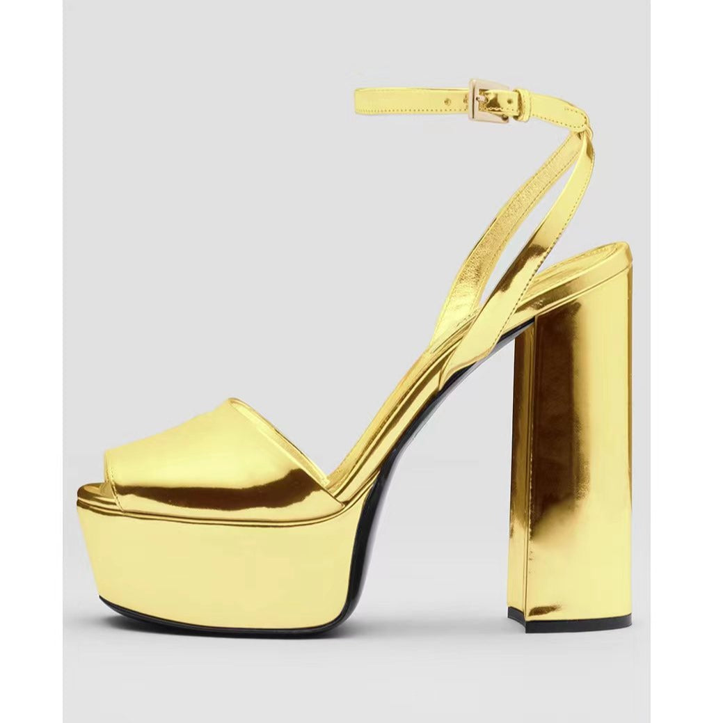 Femme Metallica Høj-Platform Sandaler med Ankelsnor Design Stilla
