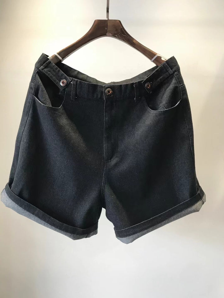 Femme Taljede Denim-Shorts med Opfoldet Kant Stilla