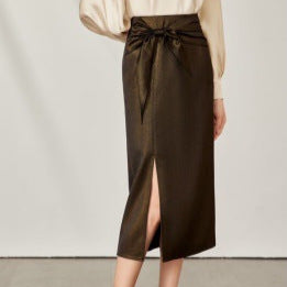 Dame Midi-nederdel med elegant indpakningslook og sidelæg Stilla