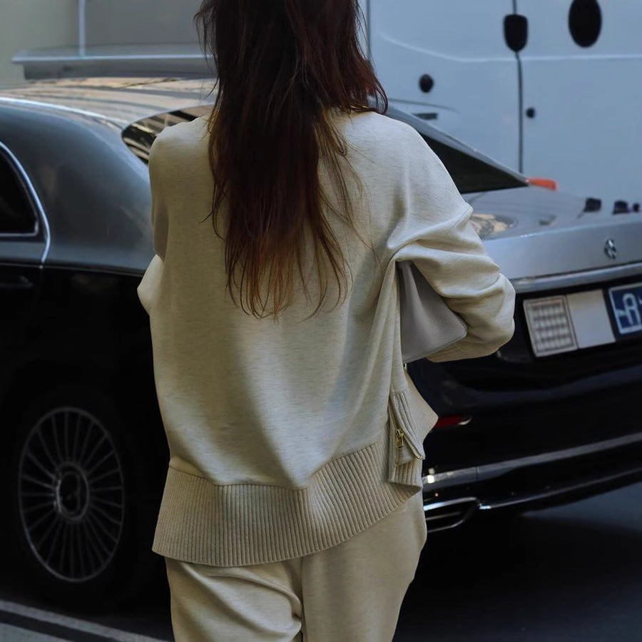 Dame Elegant Strik Sæt med brede Bukser og afslappet Sweater Stiila