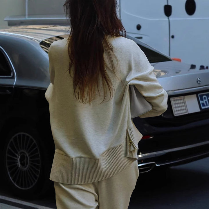 Dame Elegant Strik Sæt med brede Bukser og afslappet Sweater Stiila