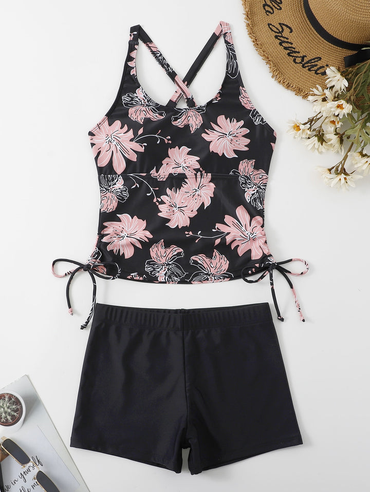 Dame Tankini-sæt med blomster top og komfortable shorts Stilla