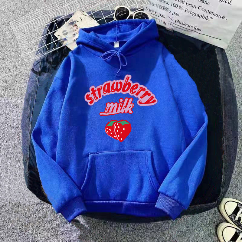 Dame hætte sweatshirt med munter jordbær mælk design Skovae