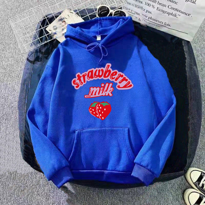 Dame hætte sweatshirt med munter jordbær mælk design Skovae