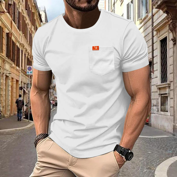 Herrer nan klassisk rundhals T-shirt med brystlomme og forstærket kant Skovae