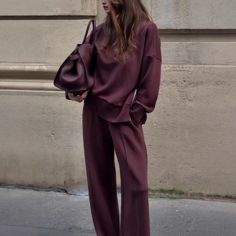 Dame Elegant Strik Sæt med brede Bukser og afslappet Sweater Stiila