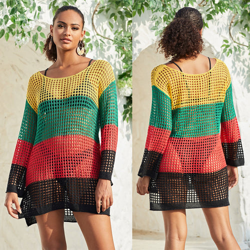Dame afslappet net-strandpullover med farverigt farvespil Stilla