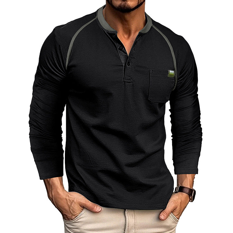 Herrernes langærmede Henley-shirt med moderigtige kontrastsømme og brystlomme Stilla