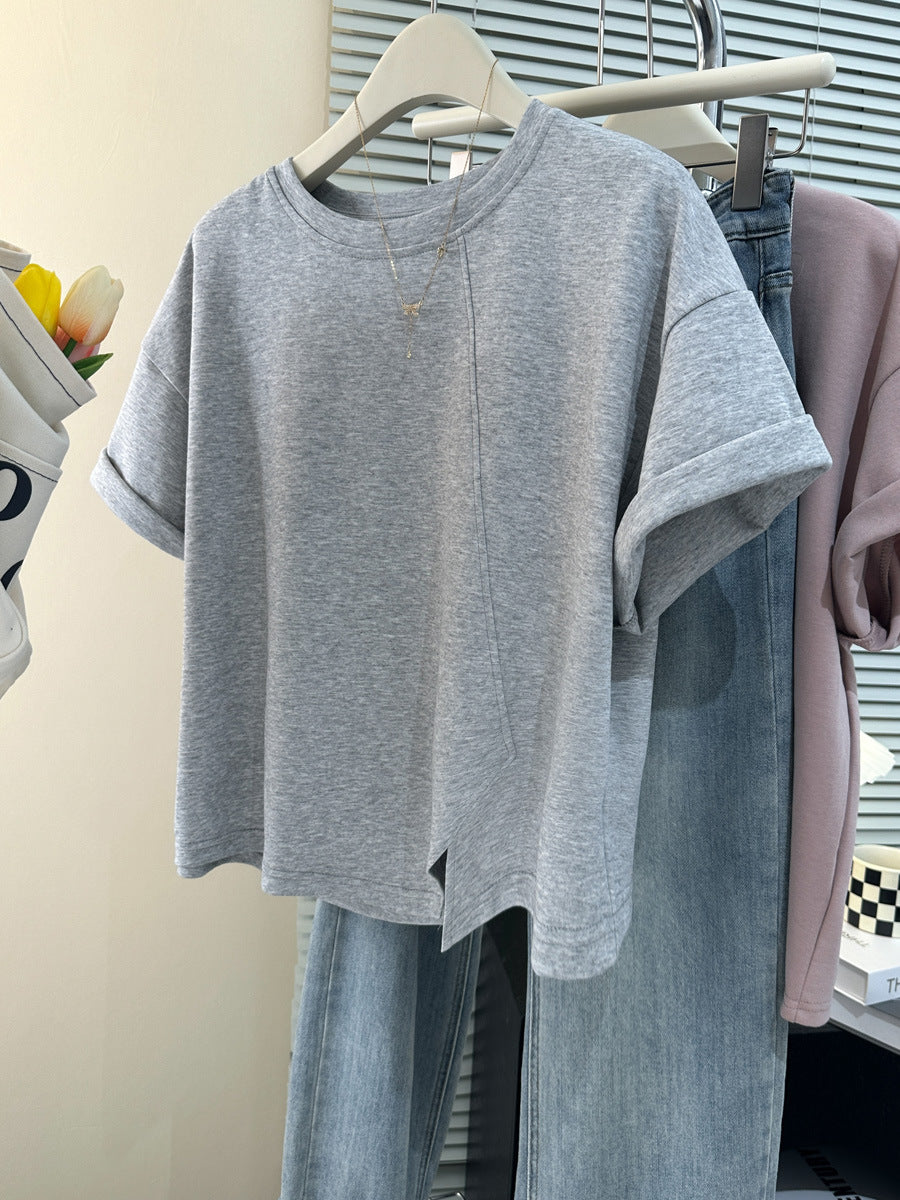 Dame Casual Asymmetrisk Søm T-Shirt Stilla
