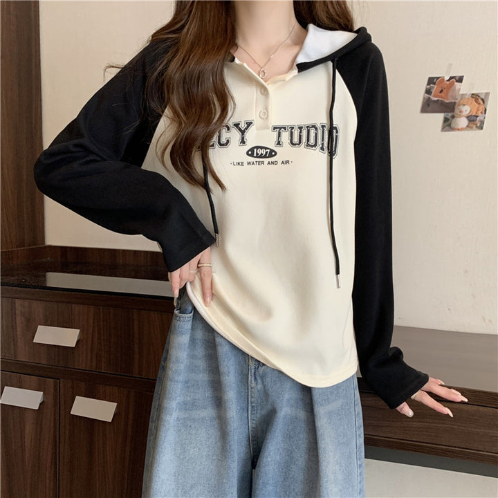 Femme Casual Kontrast Hoodie med knapdetalje Stilla