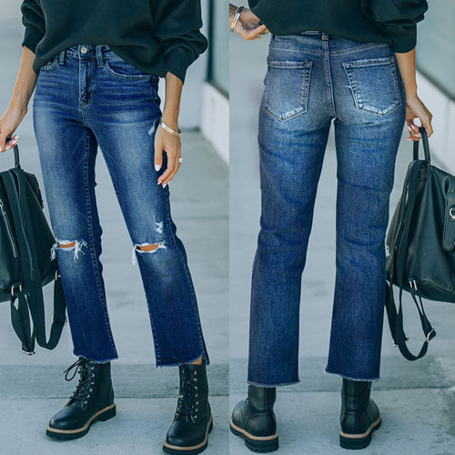 Damer Mom-Jeans i moderne Destroyed-Style med mellemhøjde og afslappet pasform Stilla