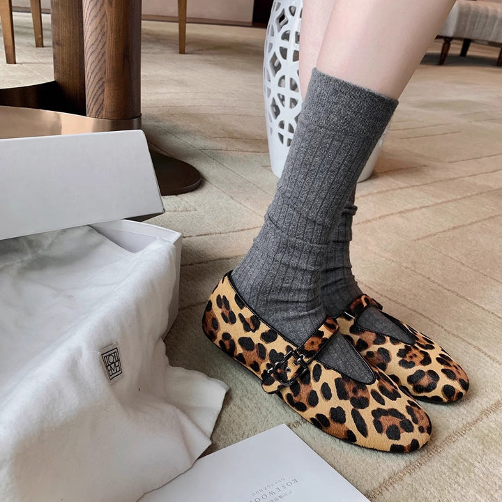 Dame Stilfulde Leopardmønster Mary Jane Fladesko Stilla