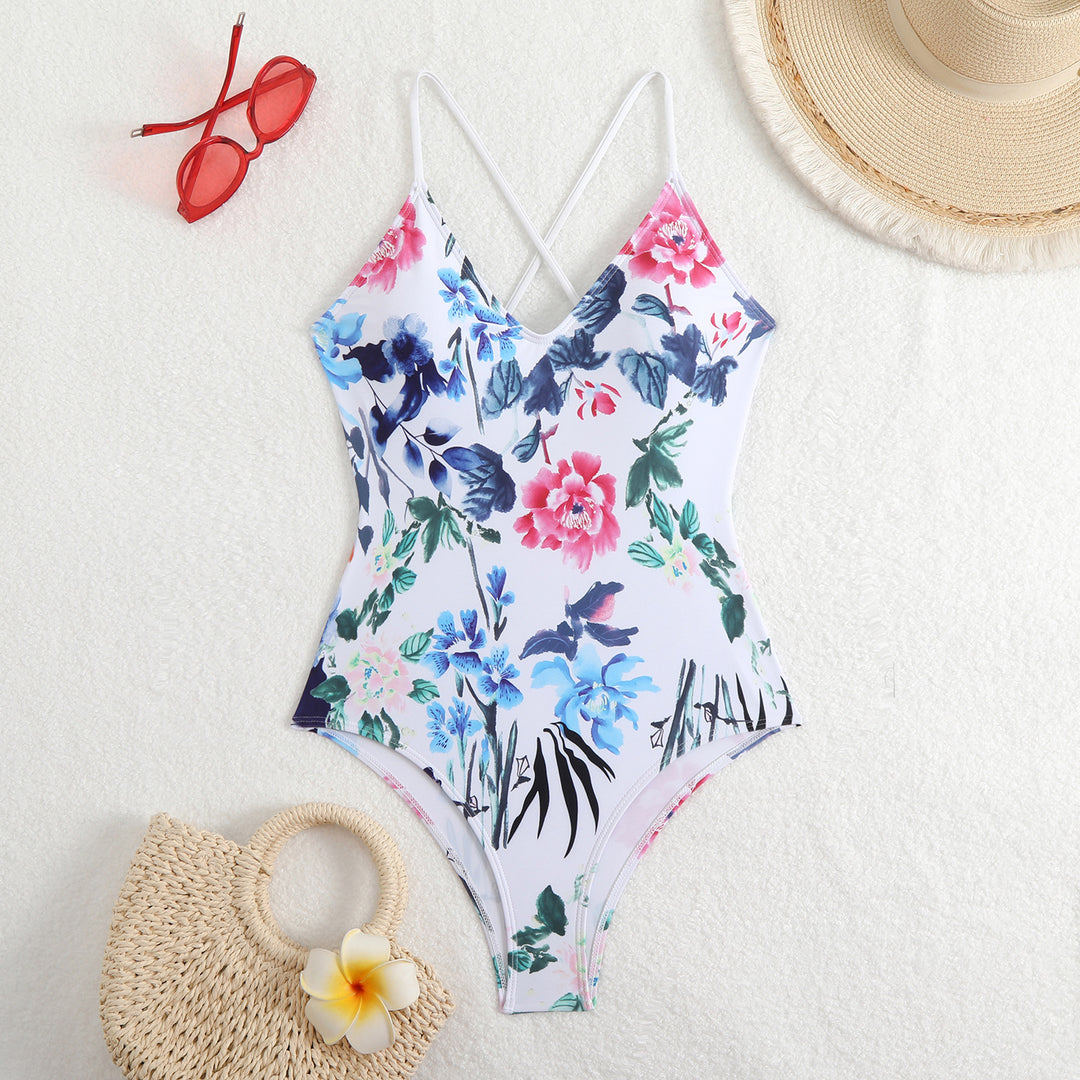 Kvinder Floral Print Kryds-Ryg Én-delt Badedragt Stilla