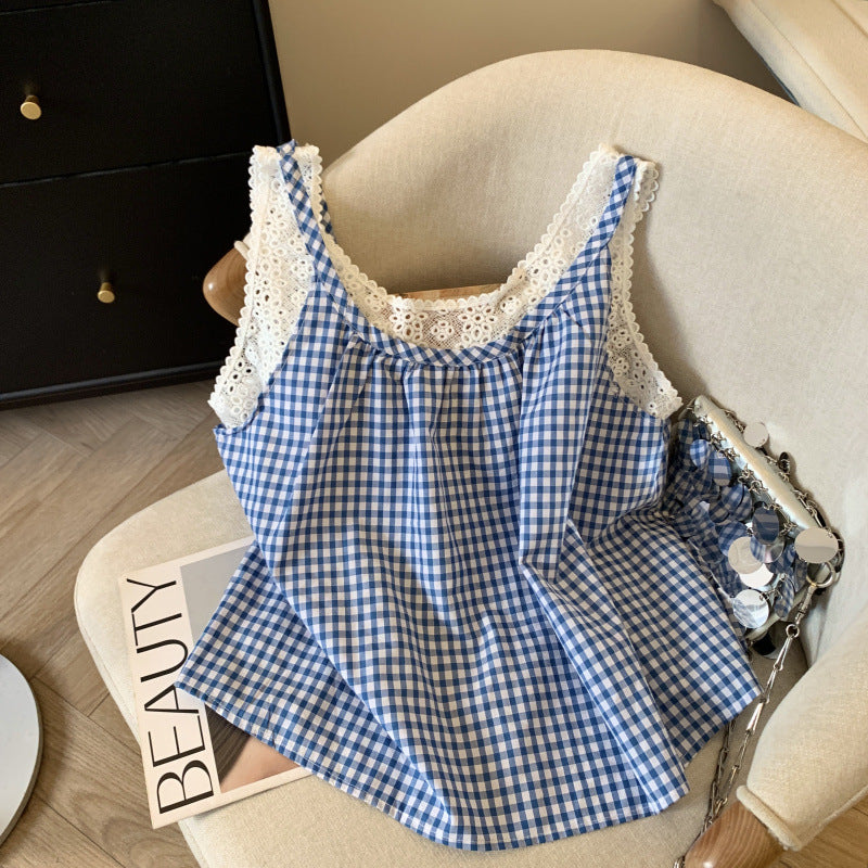 Femme Button-Up Gingham Spids Top Stilla