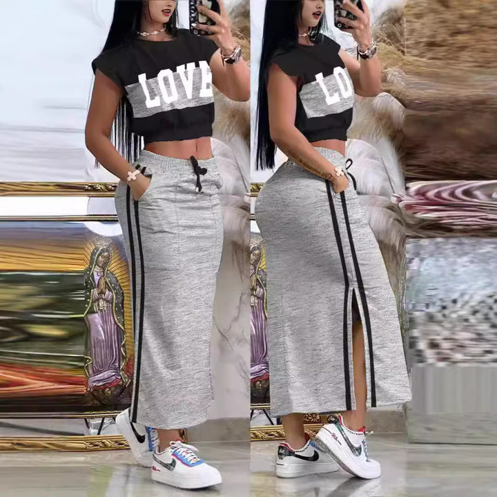 Dame Sporty Crop-top og Maxiskørt Sæt Skovae