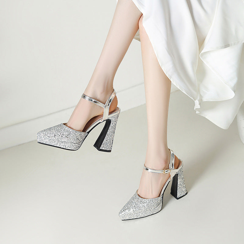 Femme Glamorous Glitter Blokhæl Sandaler Stilla