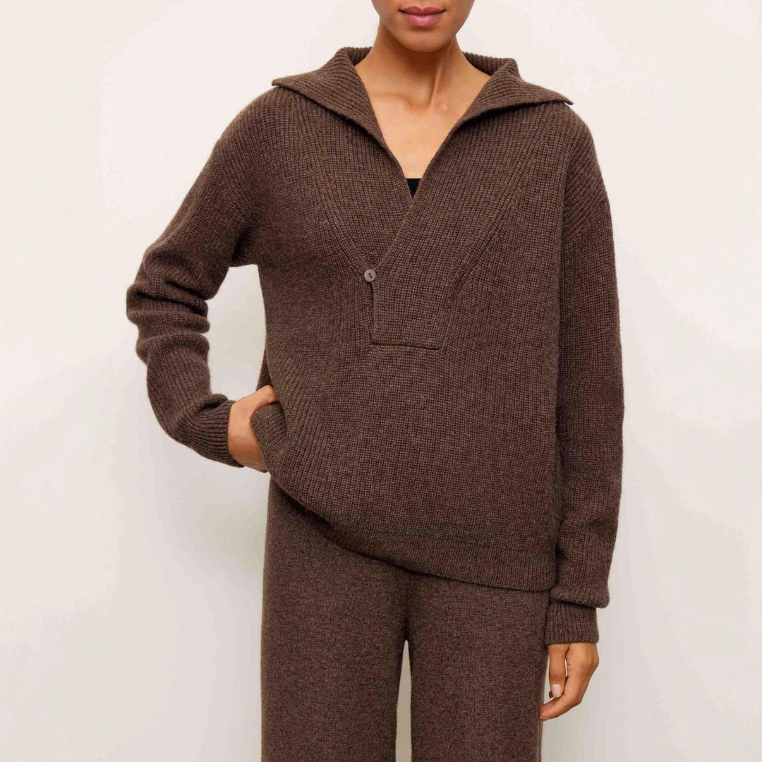 Dame trendy strik sweater med moderne krave og dekorativ lynlås Stilla