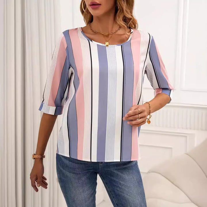Damebluse med moderigtigt striped mønster og 3/4-ærmer Stilla