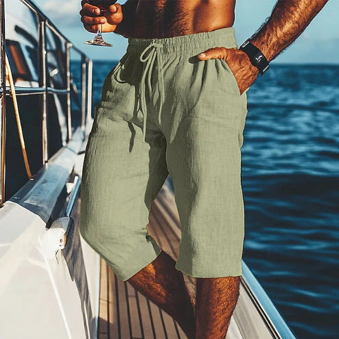 Herrer casual sejlshorts i let linned materiale med elastisk talje og praktisk snor Stilla