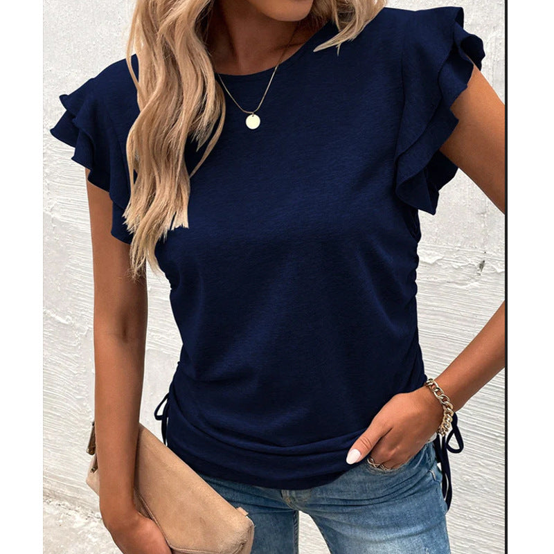 Dame stilfuld T-shirt med flæse detaljer Stilla