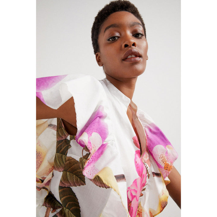 Dame Floral Print Rüschenshirt og Vidde Bukser Sæt Stilla