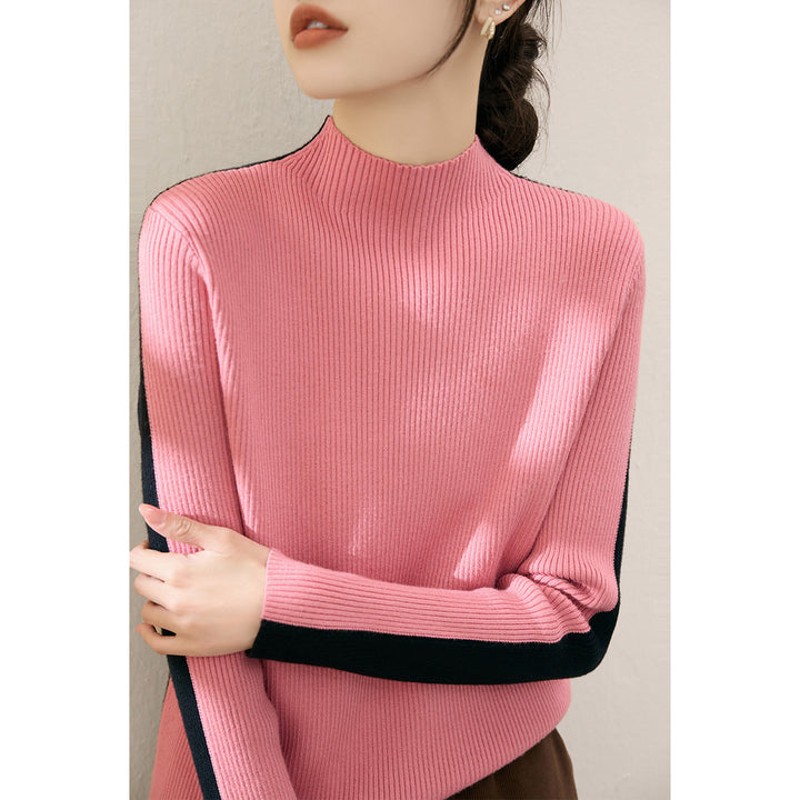 Damerne fashionable turtleneck sweater med tekstureret ribdesign og kontrasterende ærmer Stilla