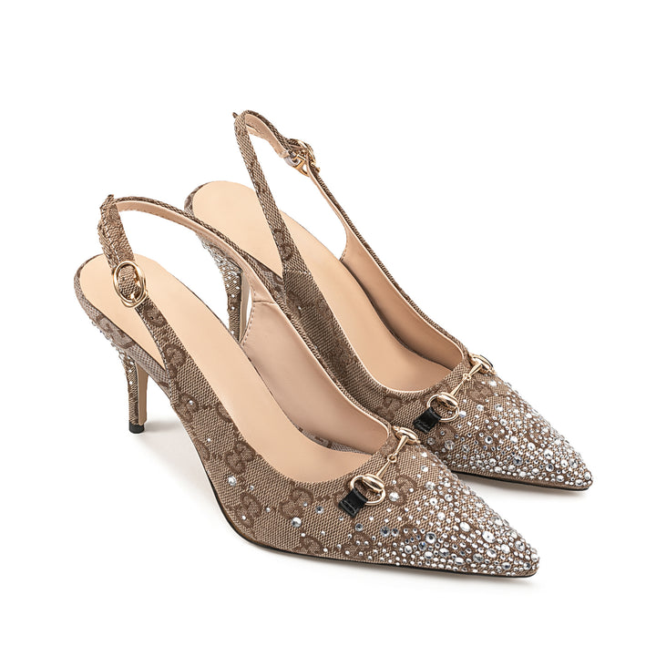 Femme Elegante Spids-Tå Slingback Hæl Sko med Strass-Accenter Stilla